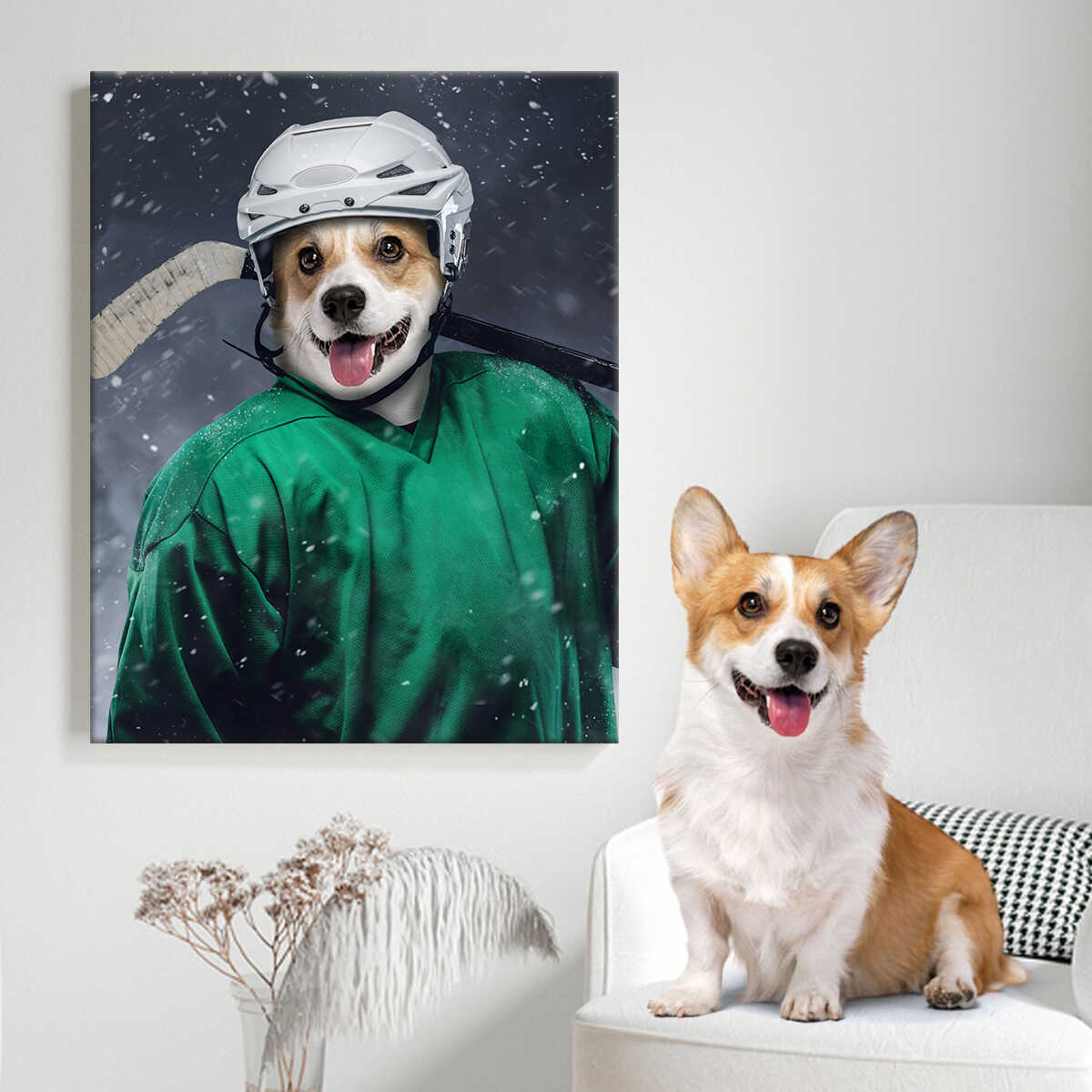 Personalized Gift For Dog Owner Who Loves Ice Hockey Dog Portrait Canvas Print Canvas Personalized