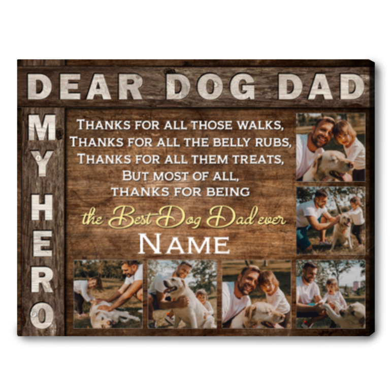 Best Dog Dad Gift For Pet Lovers Custom Photos Dog Dad Canvas Print